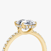 Oval Cut - Pave Band Hidden Halo - Classic Engagement Ring- 14 K Gold